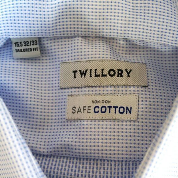 Twillory Shirt Men 15.5 32/33 Light Blue Button Up Tailored Safe Cotton Non Iron - Picture 8 of 11
